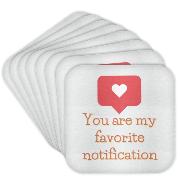 3drose, Image of a Heart Notification Message with Text, Set of 8 Coasters - Soft