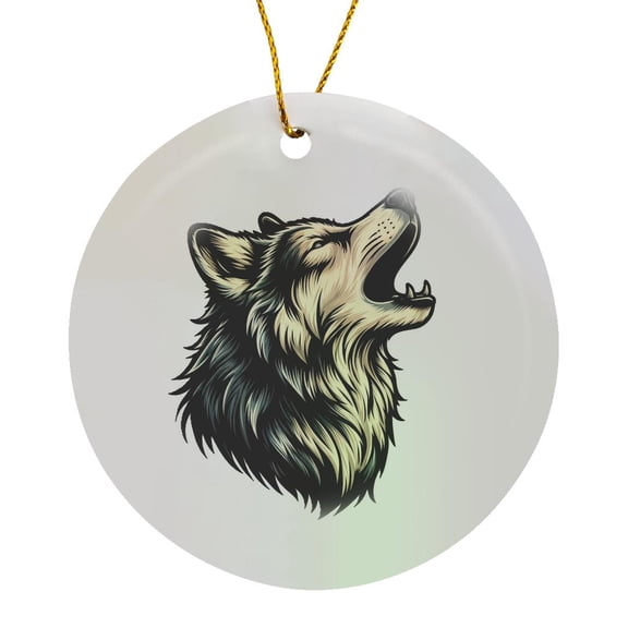 3drose, Image of a Howling Wolf, Circle Porcelain Ornament