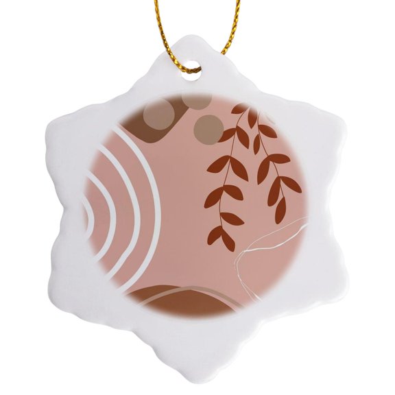 3drose, Image of a Leaves with Circle Design, 3 inch Snowflake Porcelain Ornament