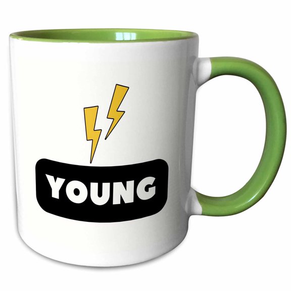 3drose, Image of a Lightning with Text of Young, 11oz Two-tone Green Mug