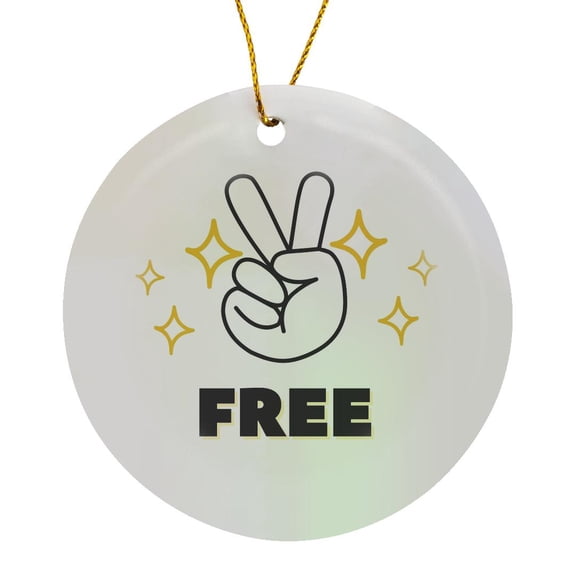 3drose, Image of a Peace Sign with Text of Free, Circle Porcelain Ornament