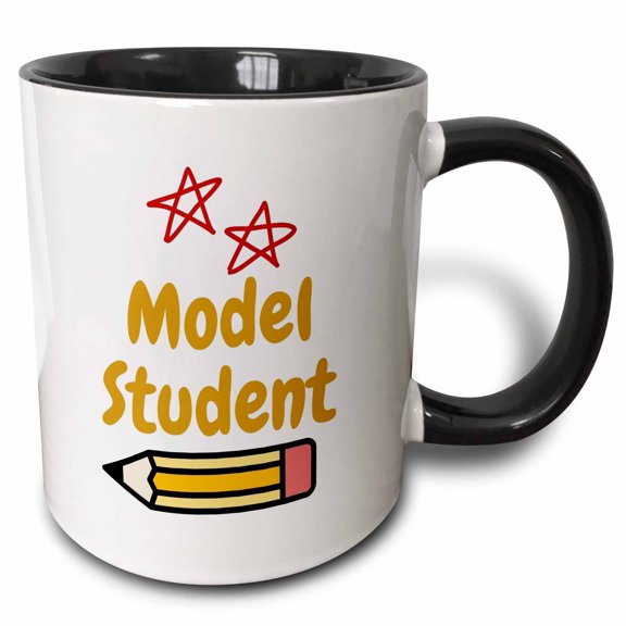 3drose, Image of a Pencil with Text of Model Student, 15oz Two-tone Black Mug