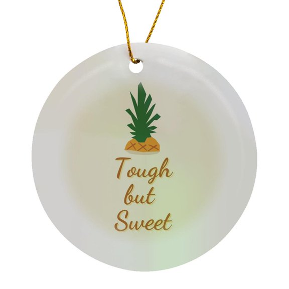 3drose, Image of a Pineapple with Text of Tough but Sweet, Circle Porcelain Ornament