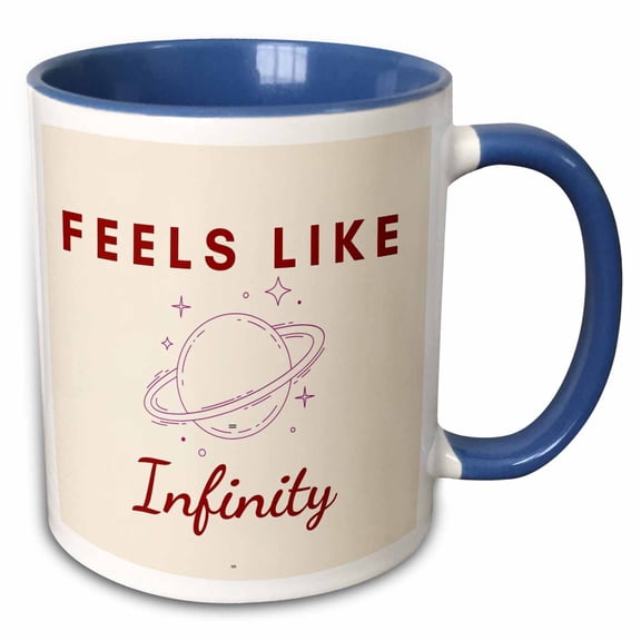 3drose, Image of a Planet with Text of Feels like Infinity, 15oz Two-tone Blue Mug
