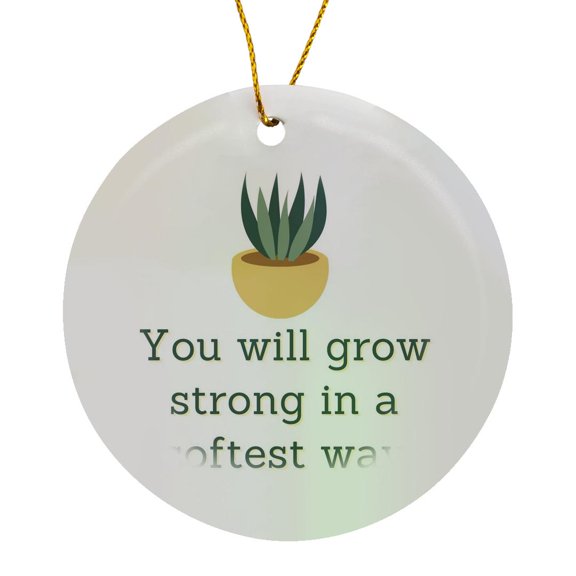 3drose, Image of a Potted Plant with Text, Circle Porcelain Ornament