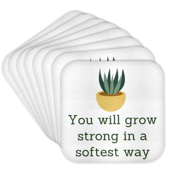 3drose, Image of a Potted Plant with Text, Set of 8 Coasters - Soft