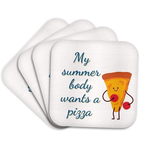3drose, Image of a Sliced Pizza with Funny Text, Set of 4 Coasters - Soft