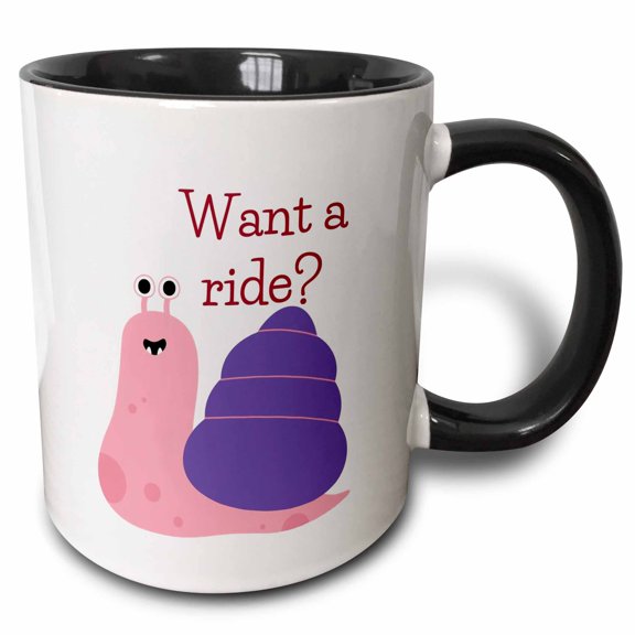 3drose, Image of a Snail with Text of Want a Ride, 11oz Two-tone Black Mug