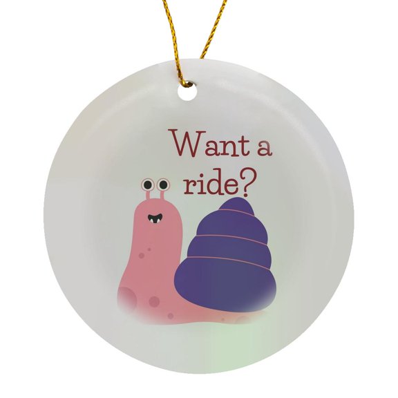 3drose, Image of a Snail with Text of Want a Ride, Circle Porcelain Ornament
