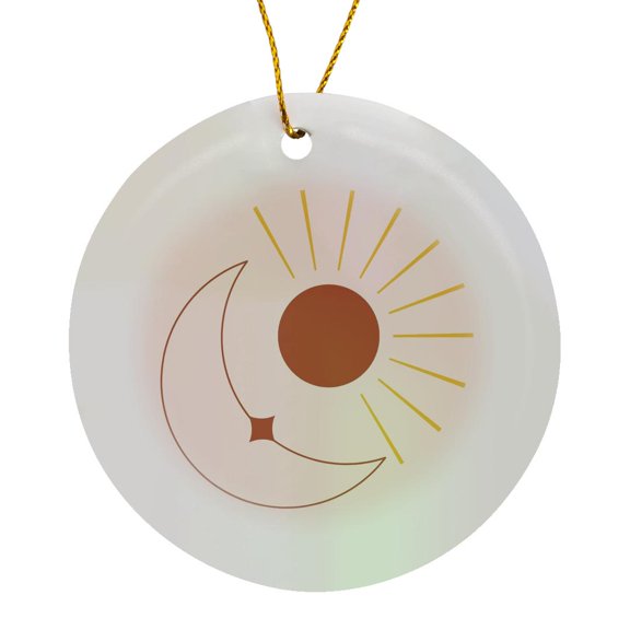 3drose, Image of a Sun with Moon, Circle Porcelain Ornament