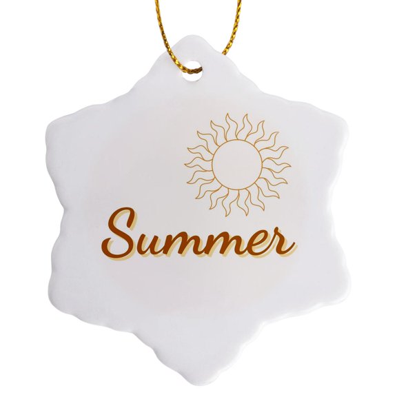 3drose, Image of a Sun with Text of Summer, 3 inch Snowflake Porcelain Ornament