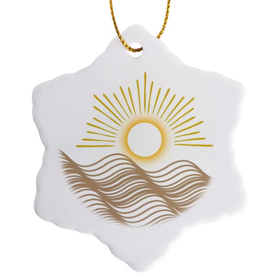 3drose, Image of a Sun with Waves, 3 inch Snowflake Porcelain Ornament