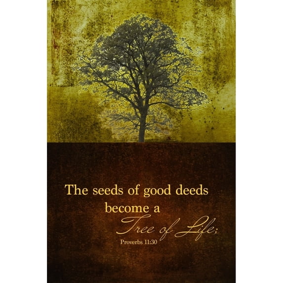Image Of A Tree Against A Yellow Sky And A Scripture From Proverbs 11:30 Poster Print by Tim Antoniuk 12290079
