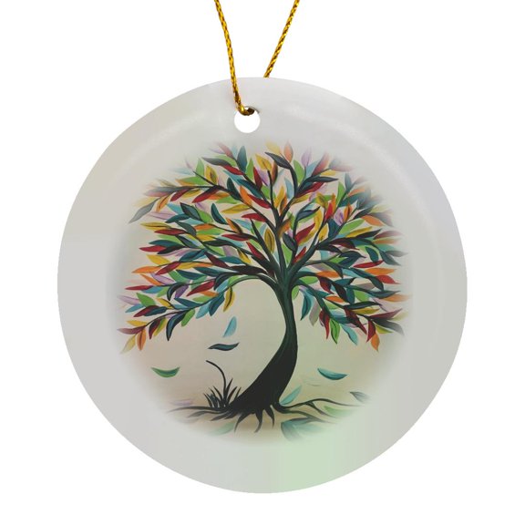3drose, Image of a Tree with Multicolored Leaves., Circle Porcelain Ornament