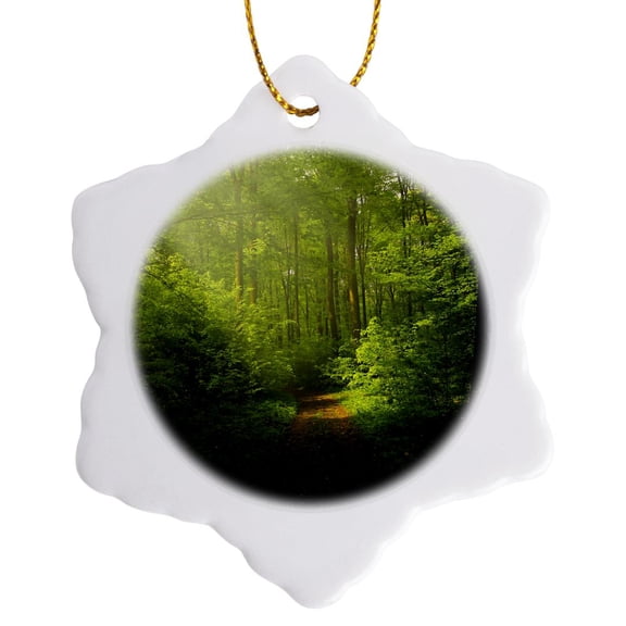 3drose, Image of a Very Beautiful Forrest, 3 inch Snowflake Porcelain Ornament
