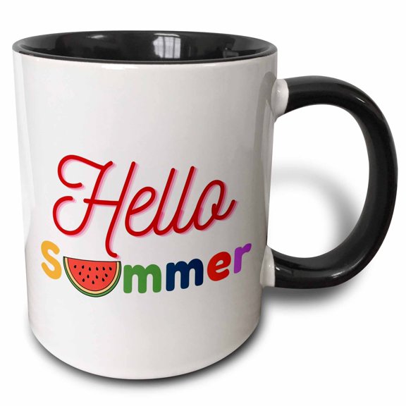Image Of A Watermelon With Text Of Hello Summer, 11oz Two-Tone Black Mug