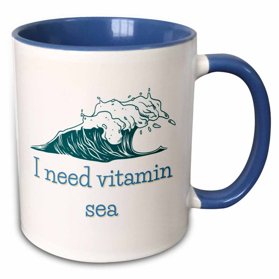 3drose, Image of a Waves with Text I Need Vitamin Sea, 11oz Two-tone Blue Mug