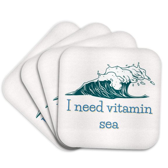 3drose, Image of a Waves with Text I Need Vitamin Sea, Set of 4 Coasters - Soft