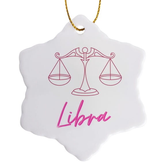 3drose, Image of a Zodiac Sign Libra, 3 inch Snowflake Porcelain Ornament
