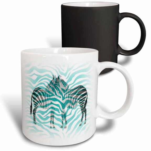 3drose, Image of Abstract Black White and Turquoise Zebras, 11oz Magic Transforming Mug