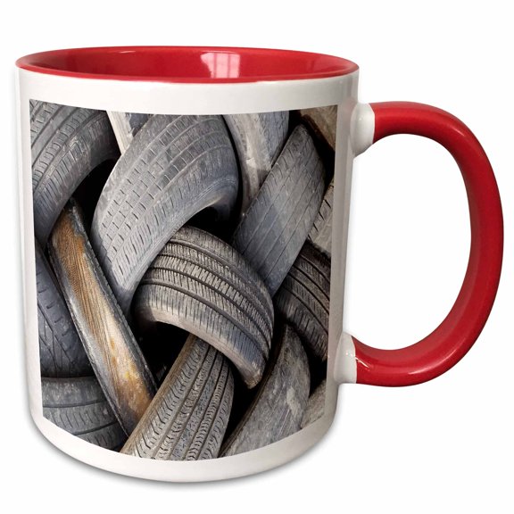 3drose, Image of Abstract Closeup of Worn Tires, 15oz Two-tone Red Mug