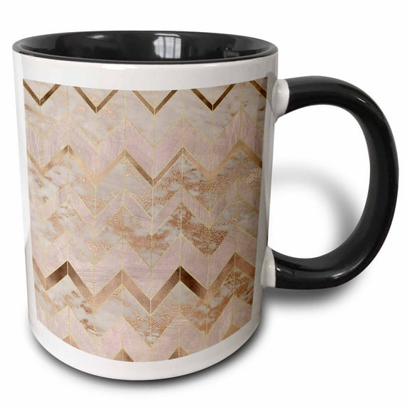 3drose, Image of Abstract Trendy Geometrical Copper Marble Chevron Zig-zag Pattern, 15oz Two-tone Black Mug