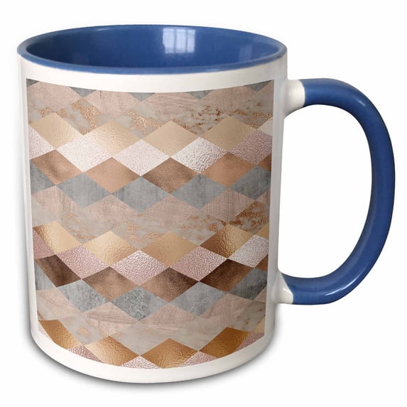 3drose, Image of Abstract Trendy Geometrical Copper Marble Polygonal Argyle Pattern, 11oz Two-tone Blue Mug