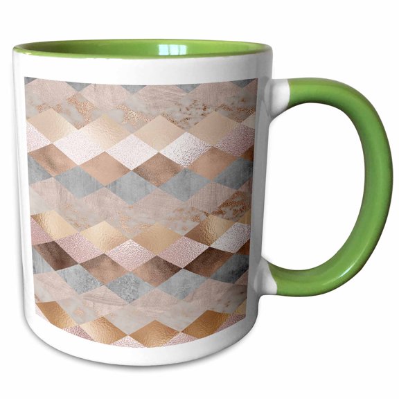 3drose, Image of Abstract Trendy Geometrical Copper Marble Polygonal Argyle Pattern, 15oz Two-tone Green Mug
