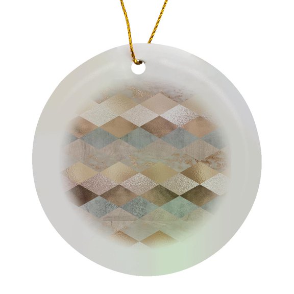 3drose, Image of Abstract Trendy Geometrical Copper Marble Polygonal Argyle Pattern, Circle Porcelain Ornament