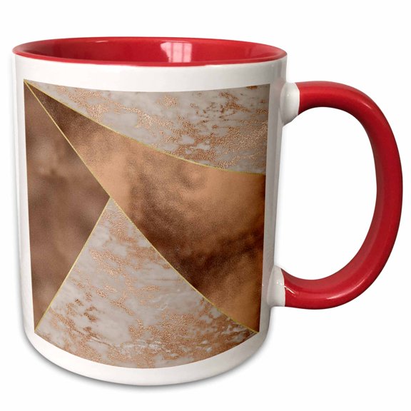 3drose, Image of Abstract Trendy Geometrical Copper Marble Triangle Shapes, 15oz Two-tone Red Mug