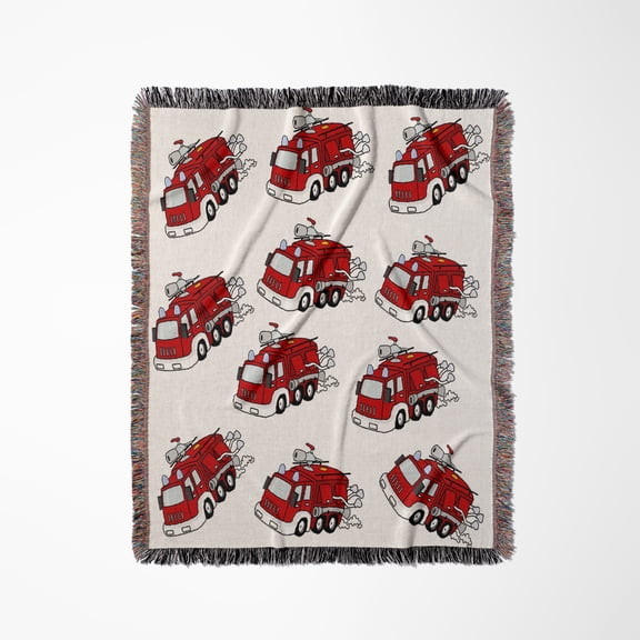 Image Of Adorable Cartoon Fire Engine Repeat Pattern, Woven Blanket