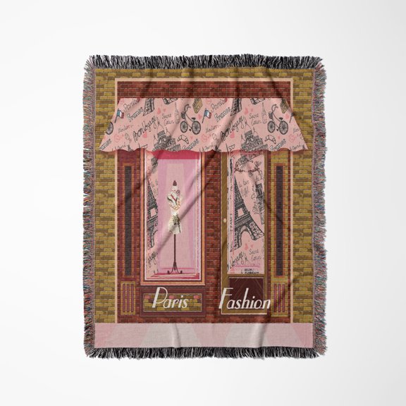 Image Of Adorable French Boutique With Many Words And Brick Wall, Woven Blanket