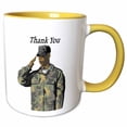 thumbnail image 1 of 3drose, Image of African American Soldier in Salutes with Thank You, 15oz Two-tone Yellow Mug, 1 of 6