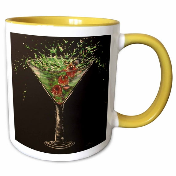 3drose, Image of an Apple Martini, with Cherries Splashing into the Glass., 15oz Two-tone Yellow Mug