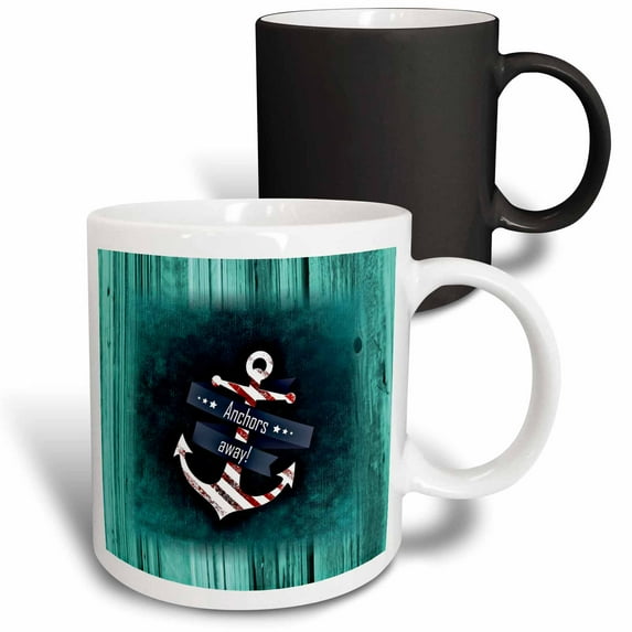 3drose, Image of Anchors Away Striped Anchor on Aqua Boards, 11oz Magic Transforming Mug