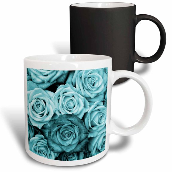3drose, Image of Aqua and Turquoise Roses in Close Up, 11oz Magic Transforming Mug