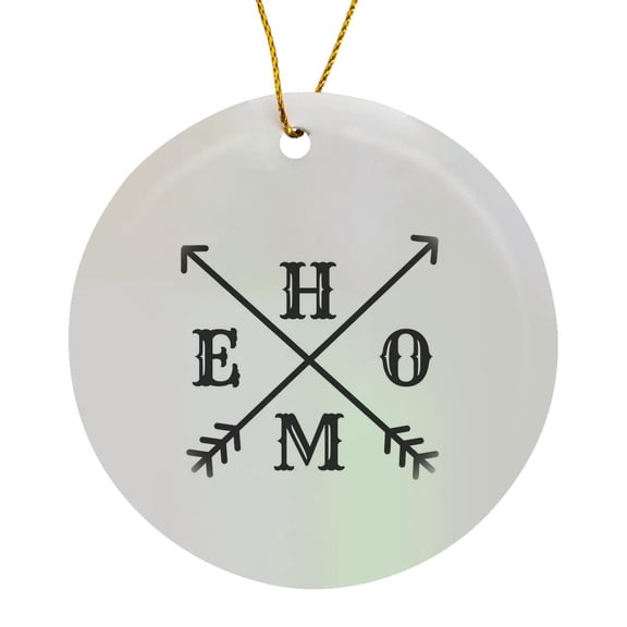 3drose, Image of Arrow with Text of H,o,m,e, Circle Porcelain Ornament