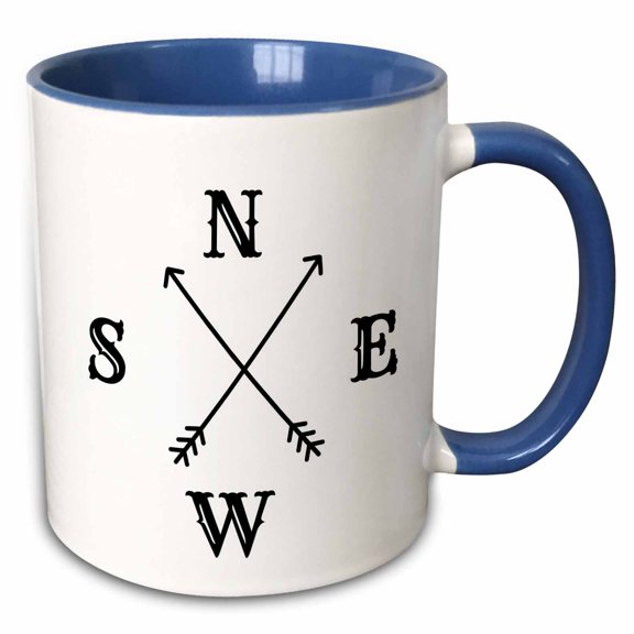 3drose, Image of Arrow with Text of N,e,w,s, 11oz Two-tone Blue Mug
