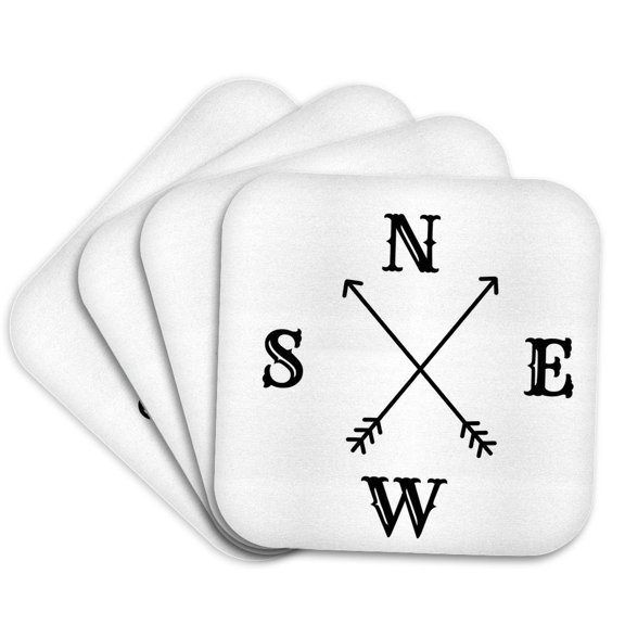 3drose, Image of Arrow with Text of N,e,w,s, Set of 4 Coasters - Soft
