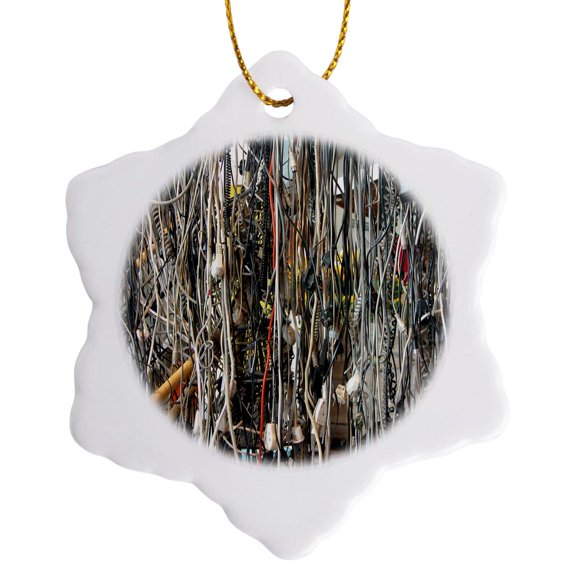 3drose, Image of Assorted Bunch of Hanging Wires, 3 inch Snowflake Porcelain Ornament