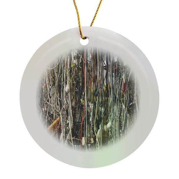 3drose, Image of Assorted Bunch of Hanging Wires, Circle Porcelain Ornament