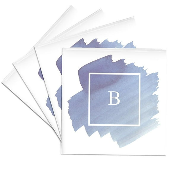 3drose, Image of B Watercolor Monogram, Set of 4 Ceramic Tile Coasters