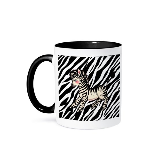 3drose, Image of Baby Retro Zebra on Zebra Stripes, 11oz Two-tone Black Mug