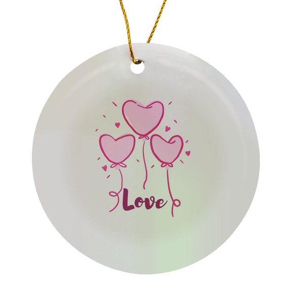 3drose, Image of Balloon Heart with Text of Love, Circle Porcelain Ornament
