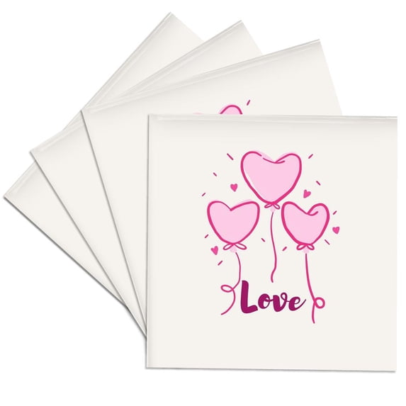 3drose, Image of Balloon Heart with Text of Love, Set of 4 Ceramic Tile Coasters