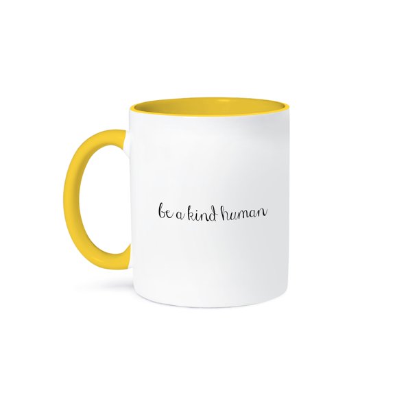 3drose, Image of Be a Kind Human Quote, 11oz Two-tone Yellow Mug