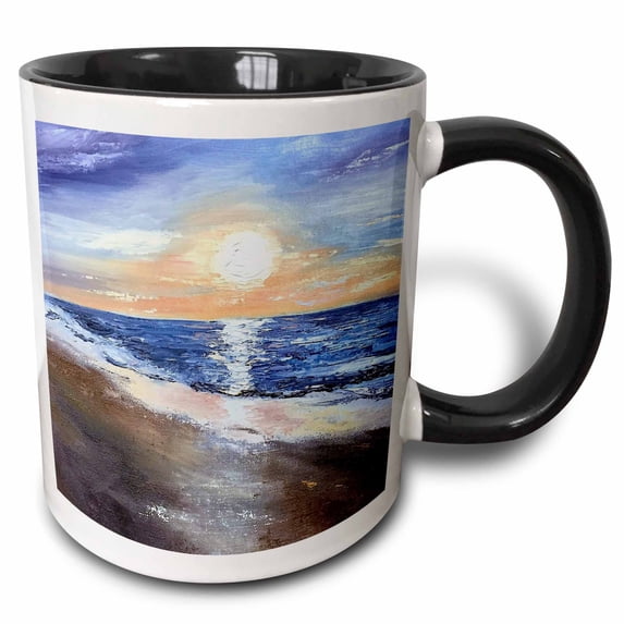 3drose, Image of Beach with Sun, 11oz Two-tone Black Mug