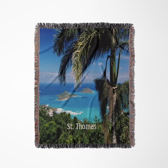 Image Of Beautiful St. Thomas From Hillside Overlooking Sea, Woven Blanket