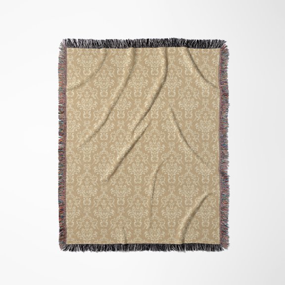 Image Of Beige Damask Texture. Decorative Floral Pattern, Background, Woven Blanket