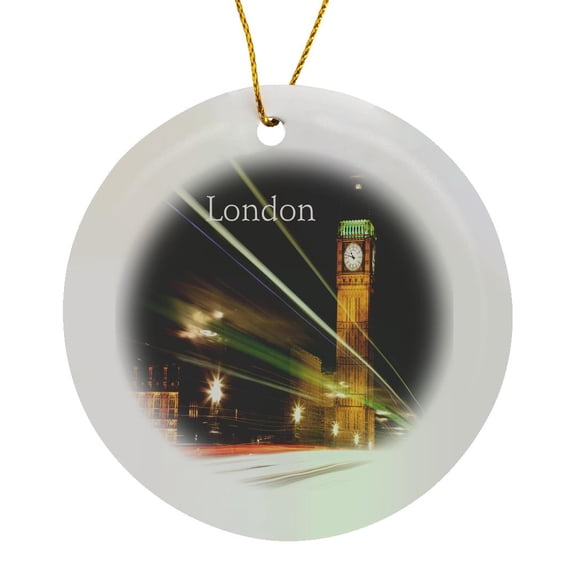 3drose, Image of Big Ben at Night Time Exposure, Circle Porcelain Ornament